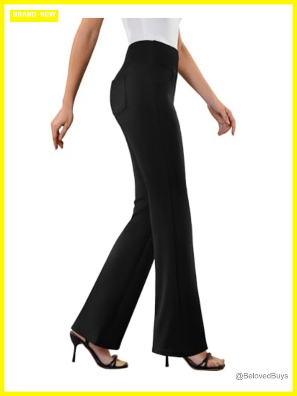 Womens Dress Pants Stretchy Pull On Flare Slacks Work Pants 4 Pockets